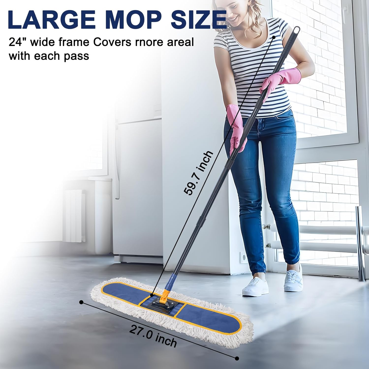 24" Commercial Dust Mop for Floor Cleaning,Heavy Duty Floor Duster with 2 Cotton Reusable Mop