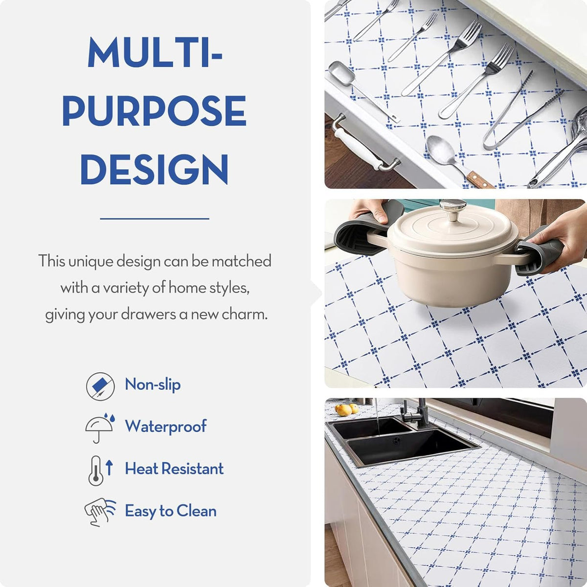 Drawer Shelf Liner for Cabinet,Slip Resistant Non Adhesive Liner for Kitchen, BPA Free Shelf Liners