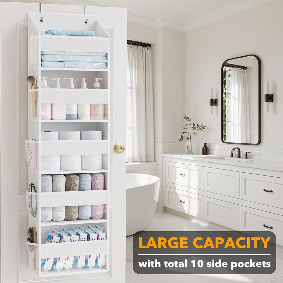 SpaceAid 1 Pack Over The Door Organizer with 5 Large Pockets and 10 Mesh Side Pockets, 5 Layers
