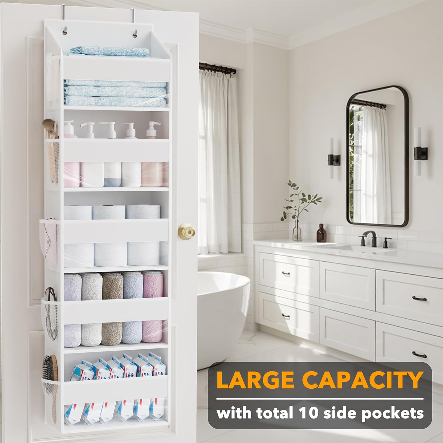 SpaceAid 1 Pack Over The Door Organizer with 5 Large Pockets and 10 Mesh Side Pockets, 5 Layers
