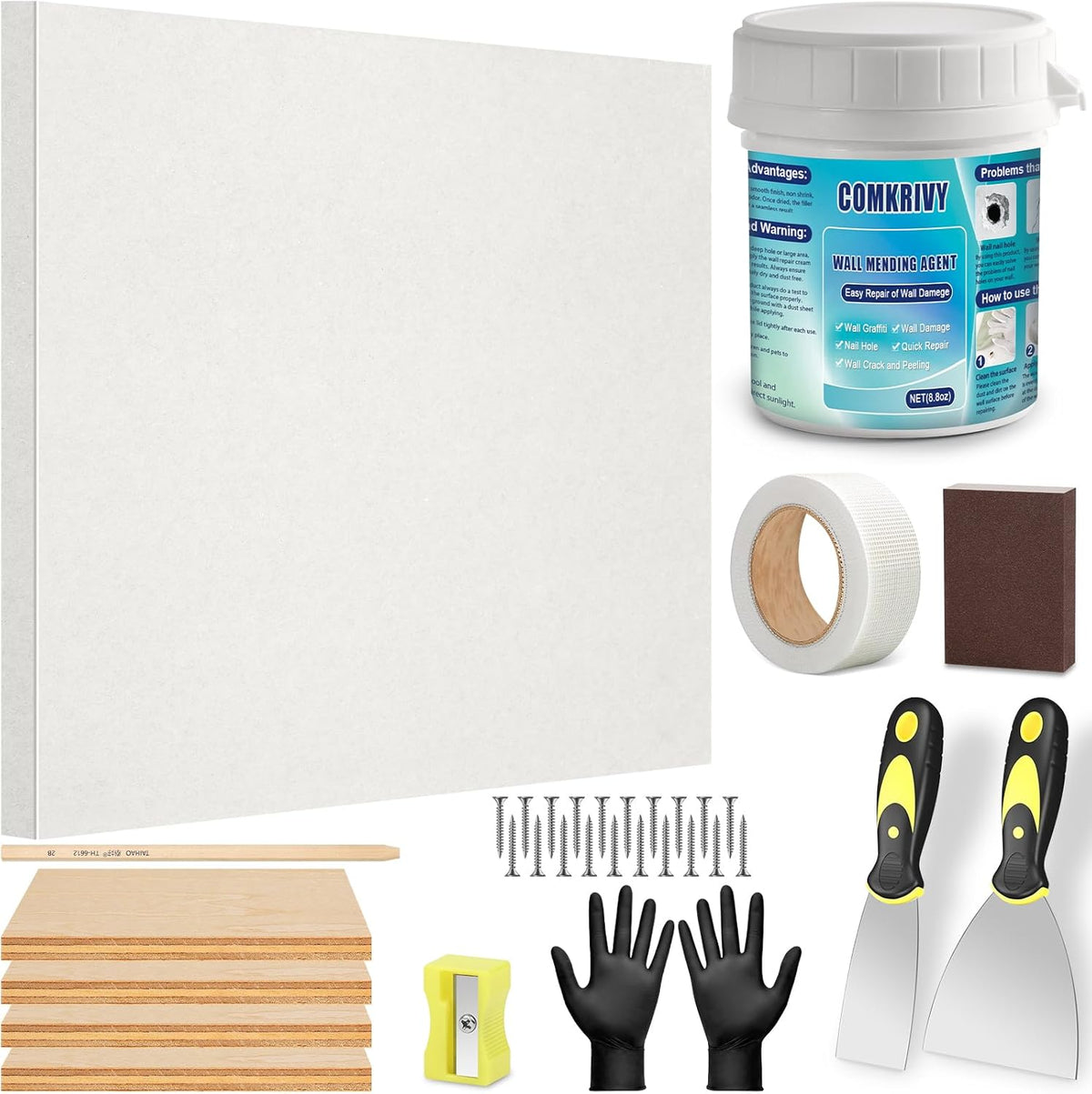 Drywall Repair Kit with 12"x12" Dry Wall Repair Panel, 33-in-One Drywall Patch Kit Wall Patch