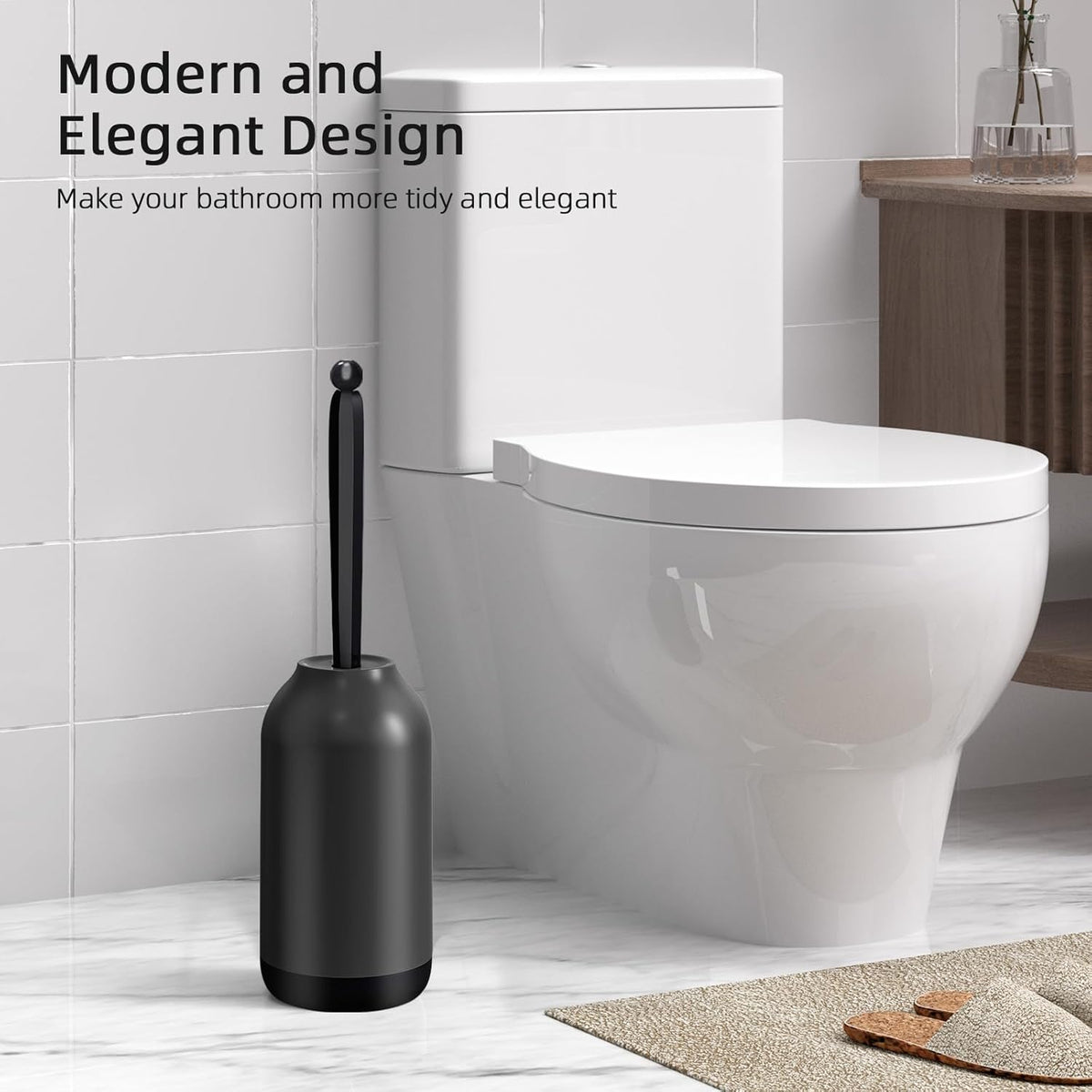 HAMITOR Toilet Bowl Brush Holder Set: Bathroom Deep Cleaning Toilet Cleaner Scrubber Under Rim with