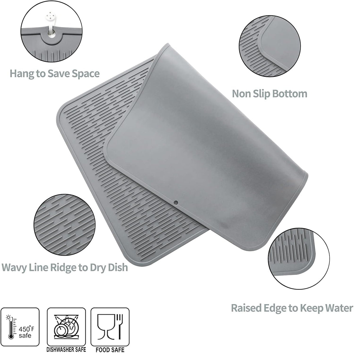 Silicone Dish Drying Mat for Multiple Usage,Easy clean,Eco-friendly,Heat-resistant Silicone Mat for