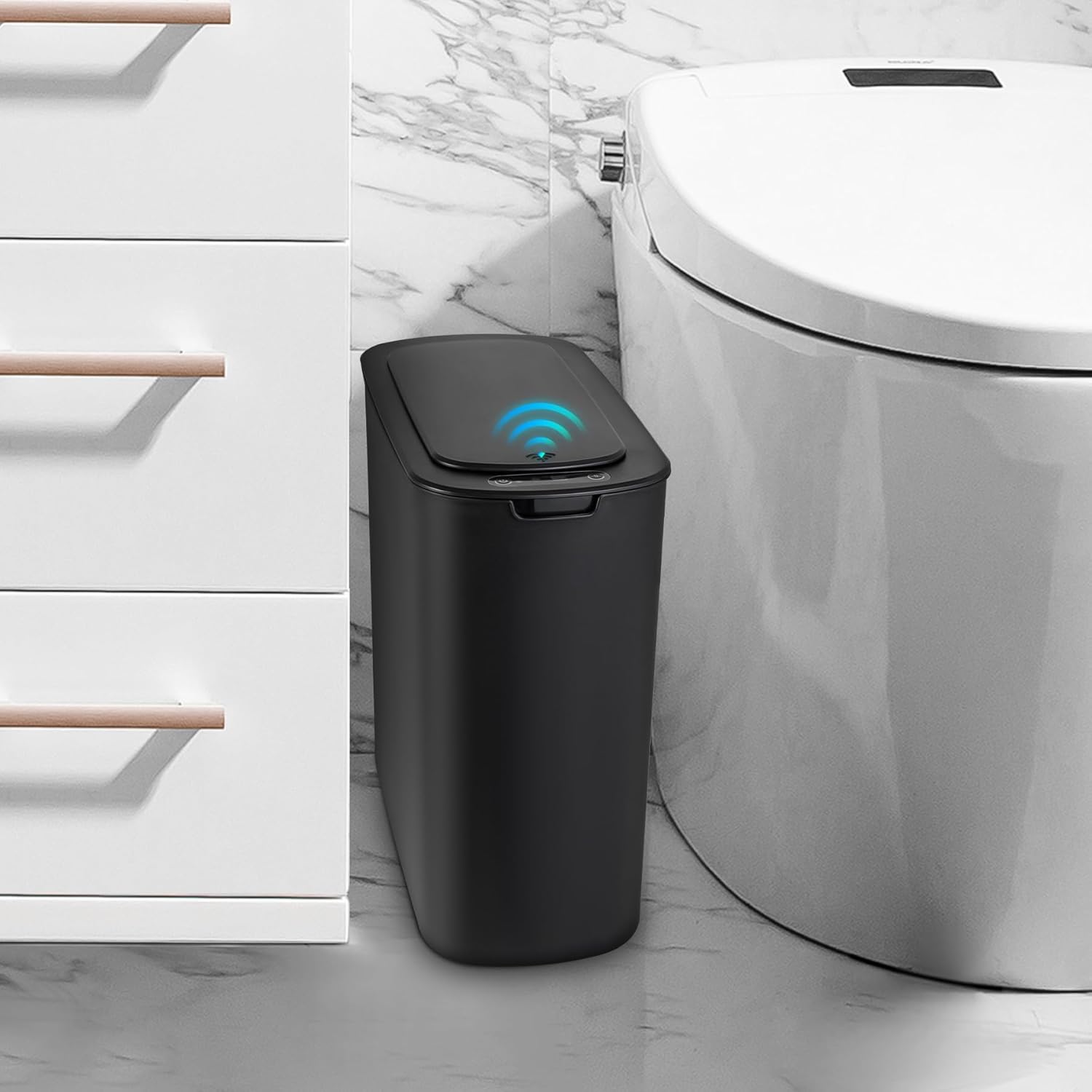 Cesun Automatic Motion Sensor Black Bathroom Trash Can with Lid, 2.6 Gallon Touchless Trash Bin