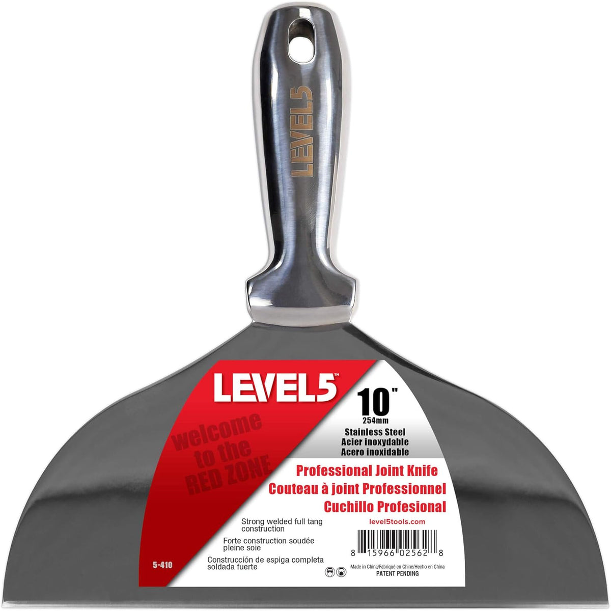 10" All Stainless Steel Joint Knife - LEVEL5 | Professional Grade Putty Blade, Premium Polished