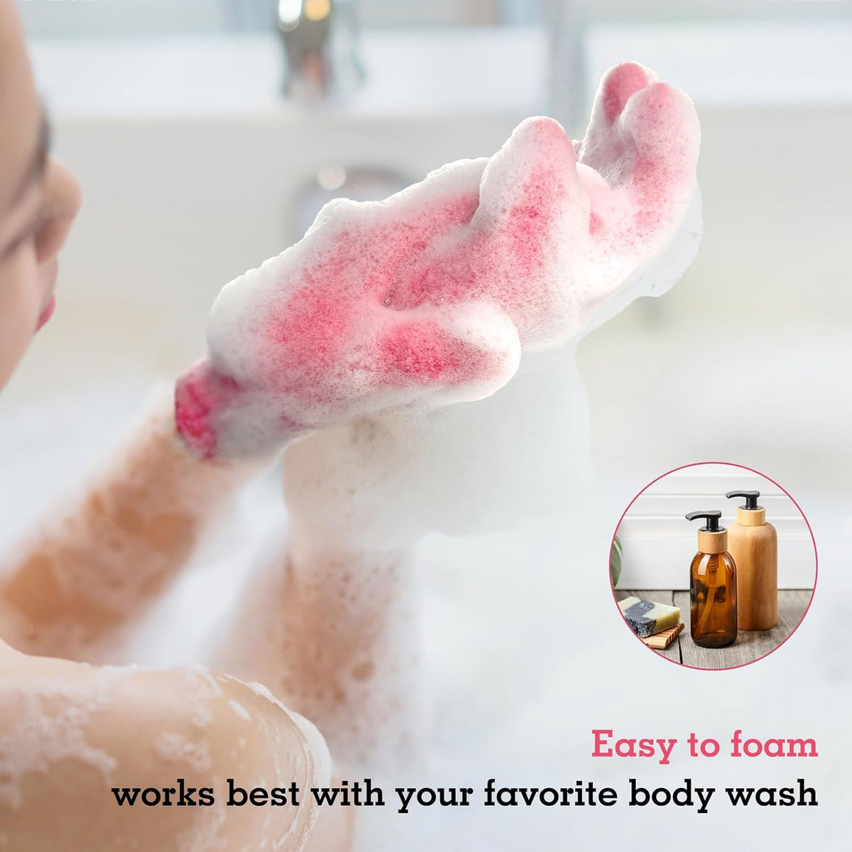 Evridwear Exfoliating Glove Shower Gloves Exfoliate Dead Skin for Dry Sensitive Skin No Irritation
