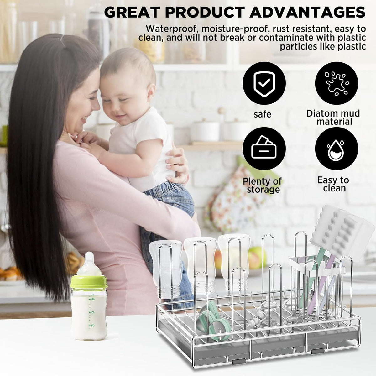 Baby Bottle Drying Rack Organizer Stainless Steel Large Countertop Glass Water Bottle Dryer Holder