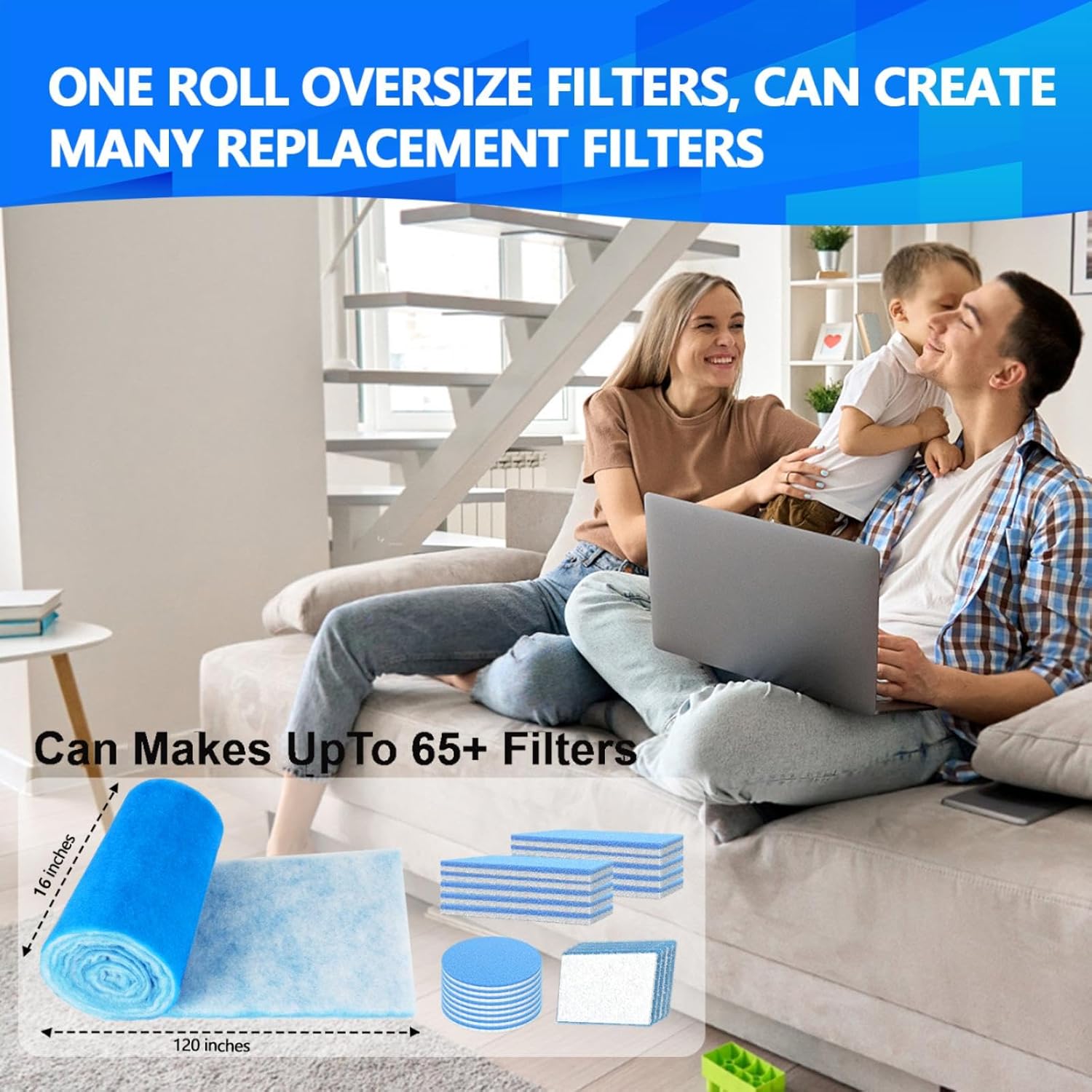 16" x120" Air Vent Filters, Cut to Fit Air Filter (65+ Filters), MERV 8 Triple Vent Filter for Home