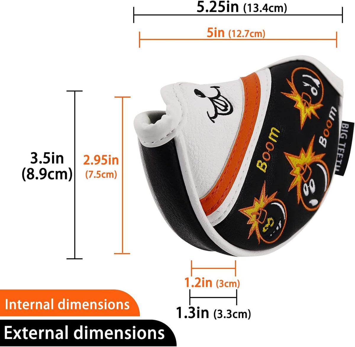 BIG TEETH Putter Cover Mallet Putter Cover Half Mallet Small Golf Headcover, Mini Club Head