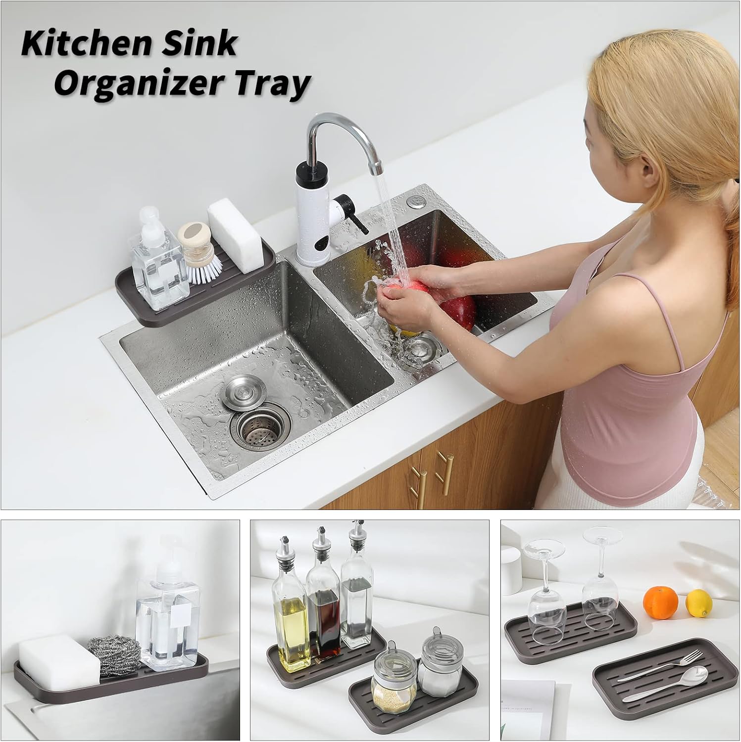 Silicone Kitchen Sink Organizer Tray for Multiple Usage,Eco-Friendly Sponges Holder for Kitchen
