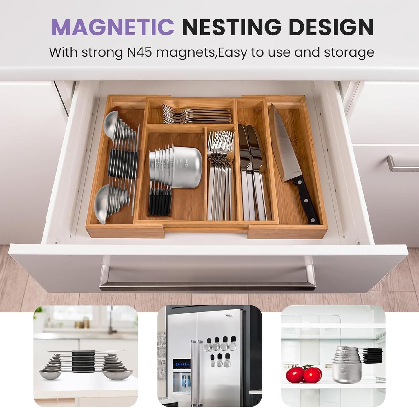 Magnetic Measuring Cups and Spoons Set-Heavy Duty 304 Stainless Steel，Double Measurement