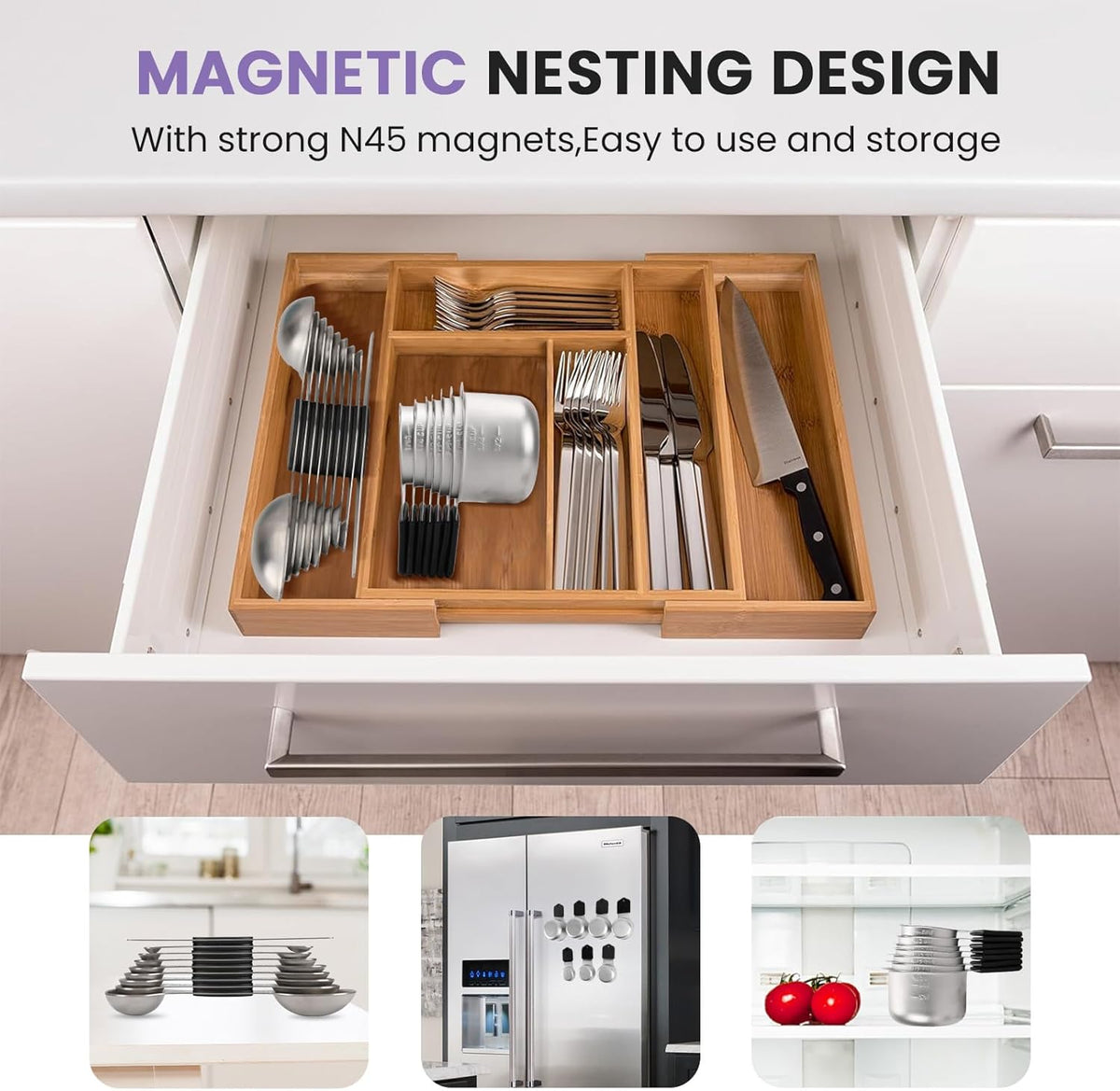 Magnetic Measuring Cups and Spoons Set-Heavy Duty 304 Stainless Steel，Double Measurement