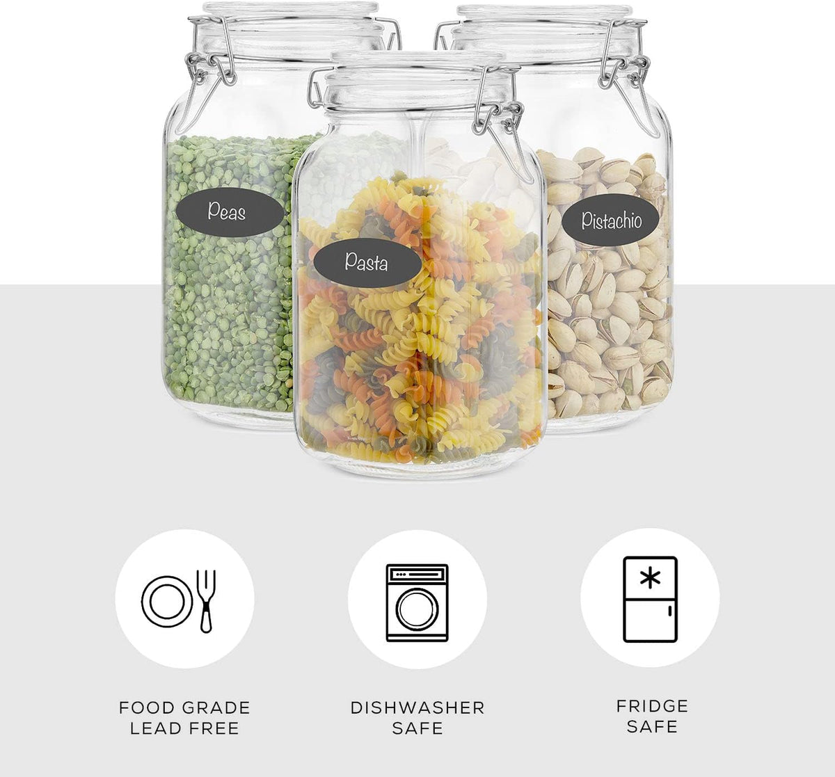 Airtight Glass Jars with Lids Set of 3. 50oz Glass Jar with Lid and 6 Silicone Seals! Med Glass
