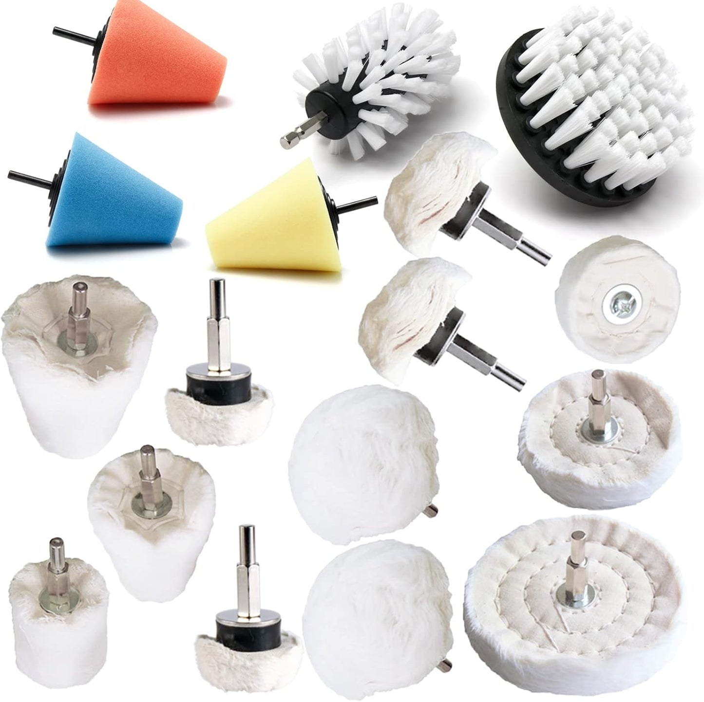 Polishing Pad Buffing Wheel Kit 17 Pack, for Drill for Metal Aluminum Stainless Steel Chrome Wood