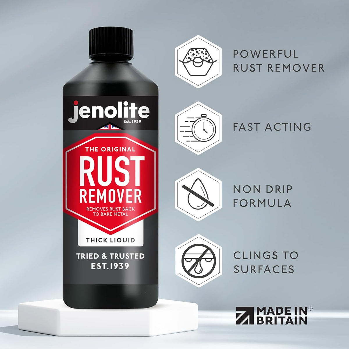 JENOLITE Rust Remover for Metal - Fast Acting No Drip Thick Liquid - Industrial Strength, Removes