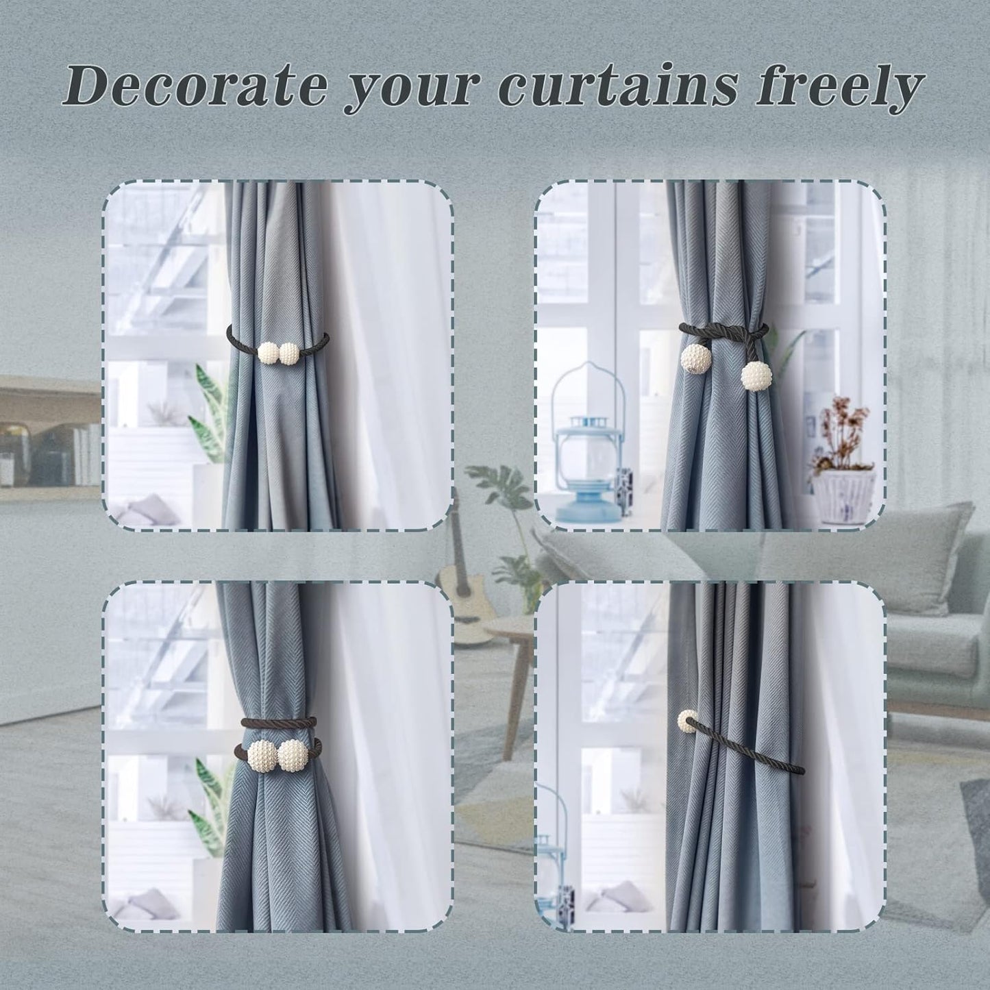 Hion Magnetic Curtain Tiebacks Black 2pcs, Curtain Tiebacks Buckles Holdbacks Holders Hooks Clip