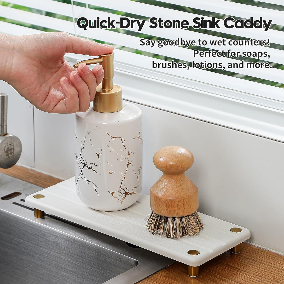 Instant Dry Sink Caddy Kitchen Sink Organizer, Quick Drying Diatomaceous Earth Stone Sink Tray