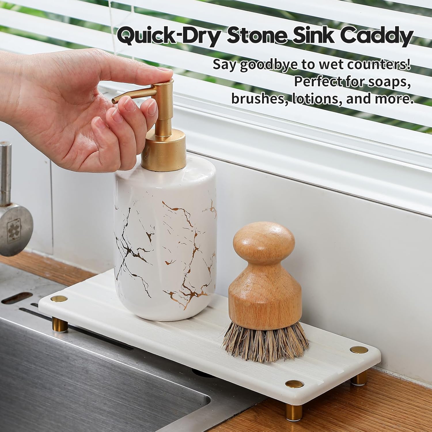 Instant Dry Sink Caddy Kitchen Sink Organizer, Quick Drying Diatomaceous Earth Stone Sink Tray