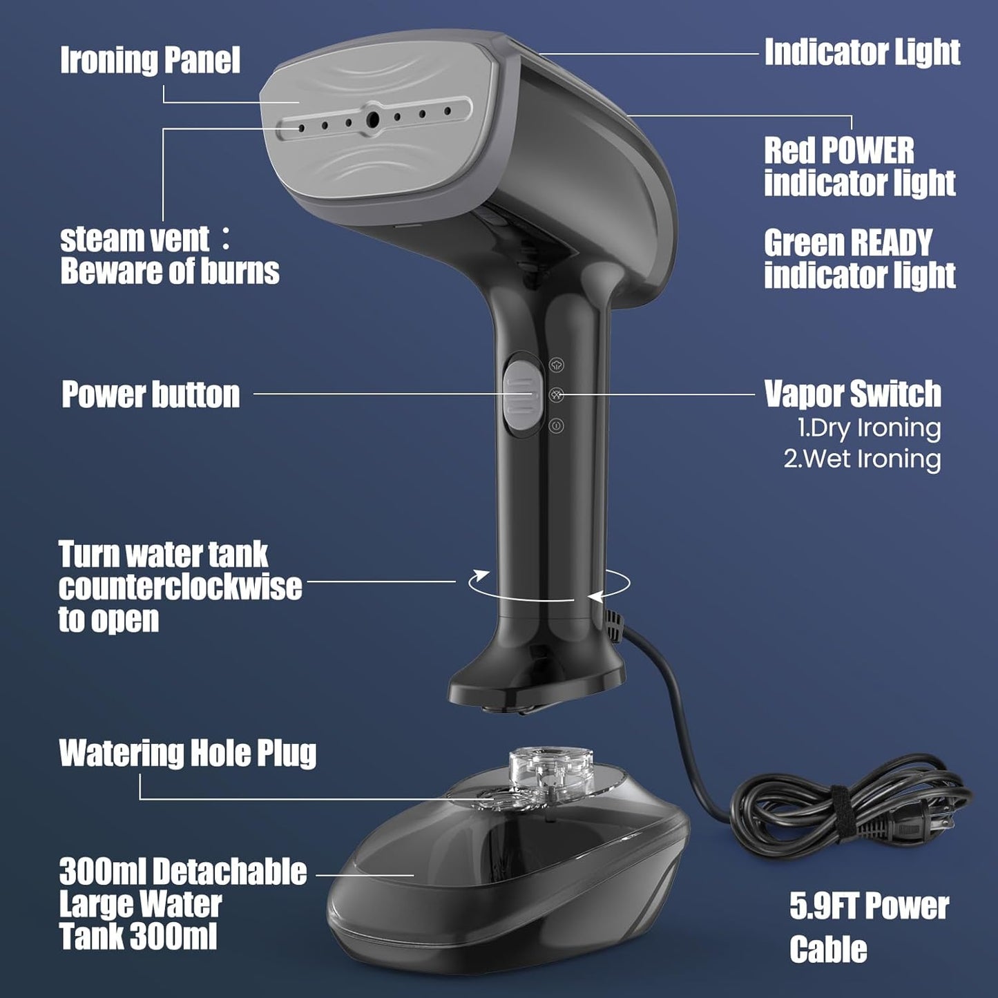 Powerful Handheld Fabric Steamer - 1800W with Fast Ceramic Heat-Up Plate, 2-in-1 Ironing & Wrinkle