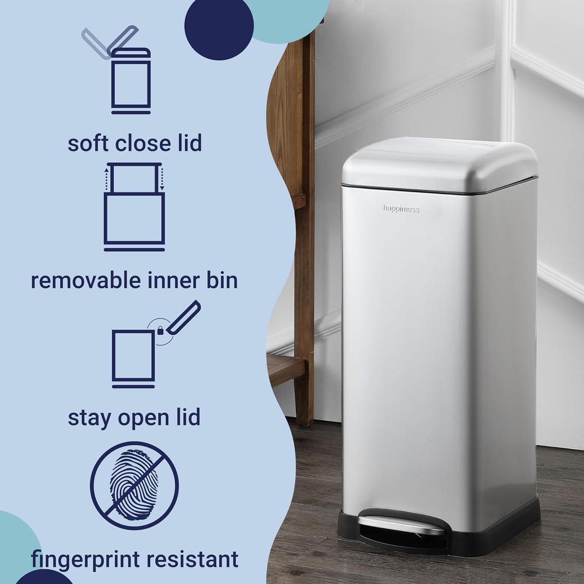 happimess HPM1007D Betty Retro 8-Gallon Step-Open Trash Can with Soft-Close Lid, Fingerprint