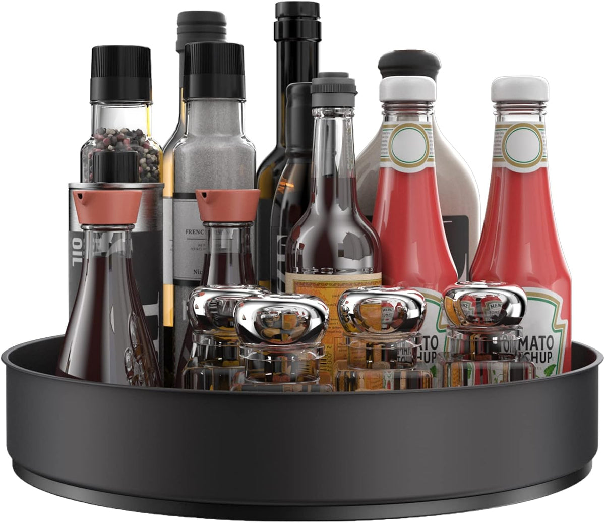 VAEHOLD Lazy Susan Stainless Steel Black Spice Rack Turntable for Pantry Cabinet - Decorative Trays