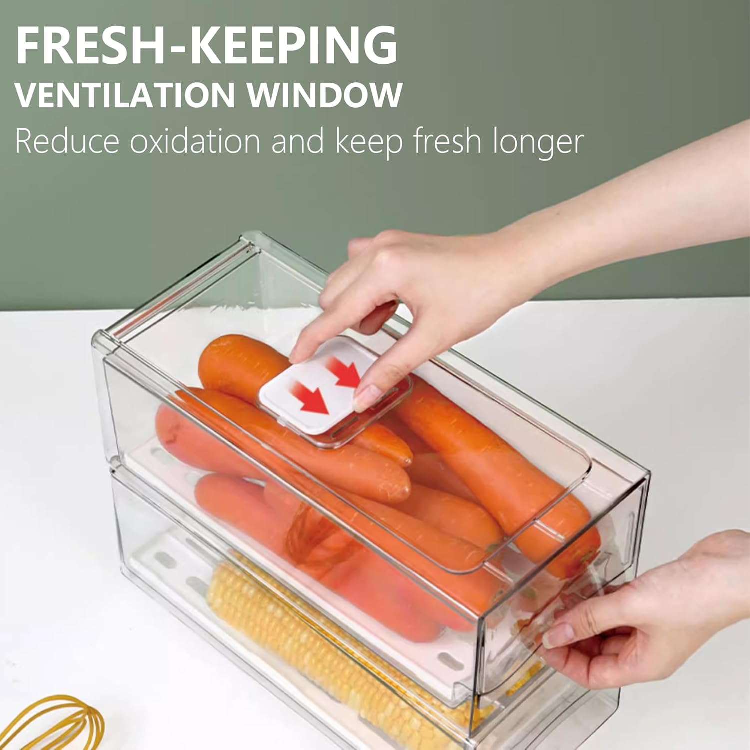 2 Pack Large Capacity Fruit Storage Containers for Fridge with Drain Board, Stackable Refrigerator