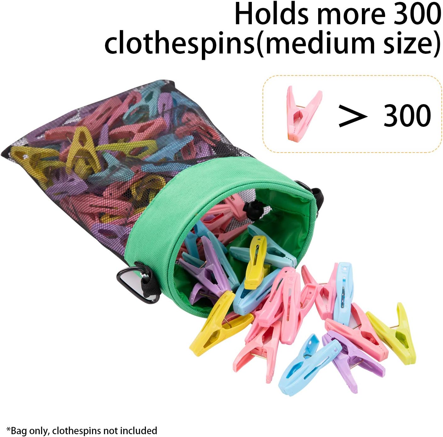 Mesh Clothespin Bag with Hooks Hanging Clothes Pin Bag with Drawstring Closure Clothespin Holder