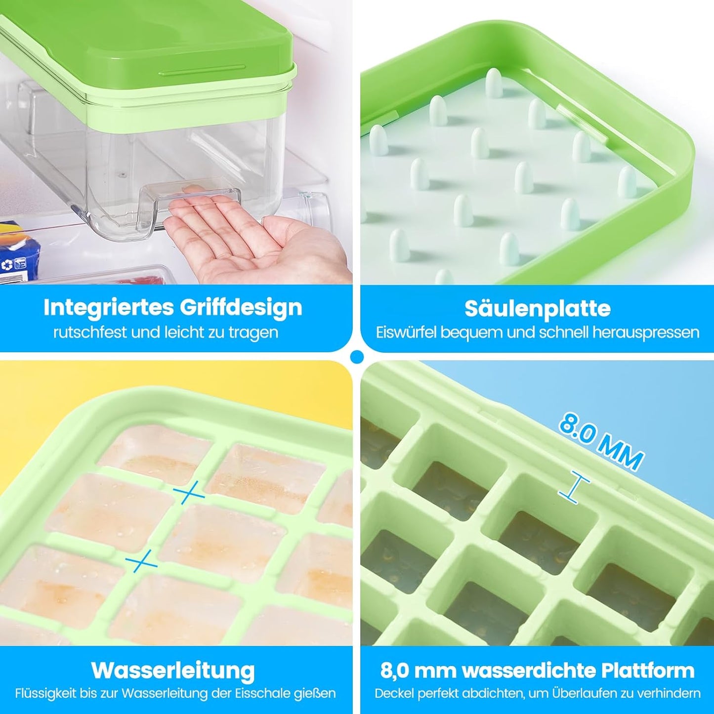 PHINOX Ice Cube Tray With Lid and Bin, Ice Trays for Freezer, Flexible Ice Cube Trays, Making 64