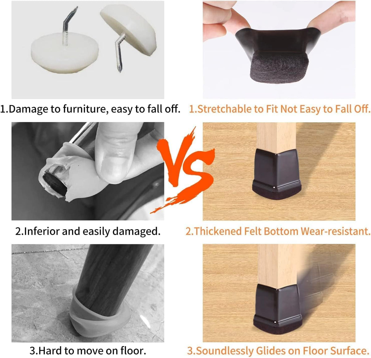 Ezprotekt 24 Pcs Square Chair Leg Floor Protectors with Felt, Silicone Felt F for Hardwood Floor