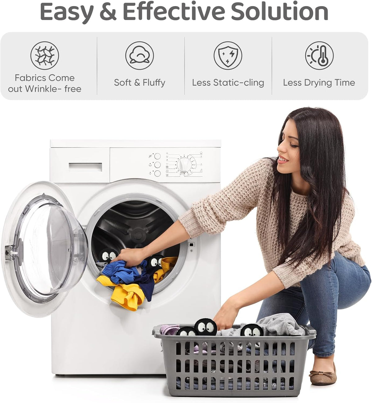 Wool Dryer Balls 6 Pack, Natural Fabric Softener, Dryer Balls Laundry Reusable, Reduces Clothing