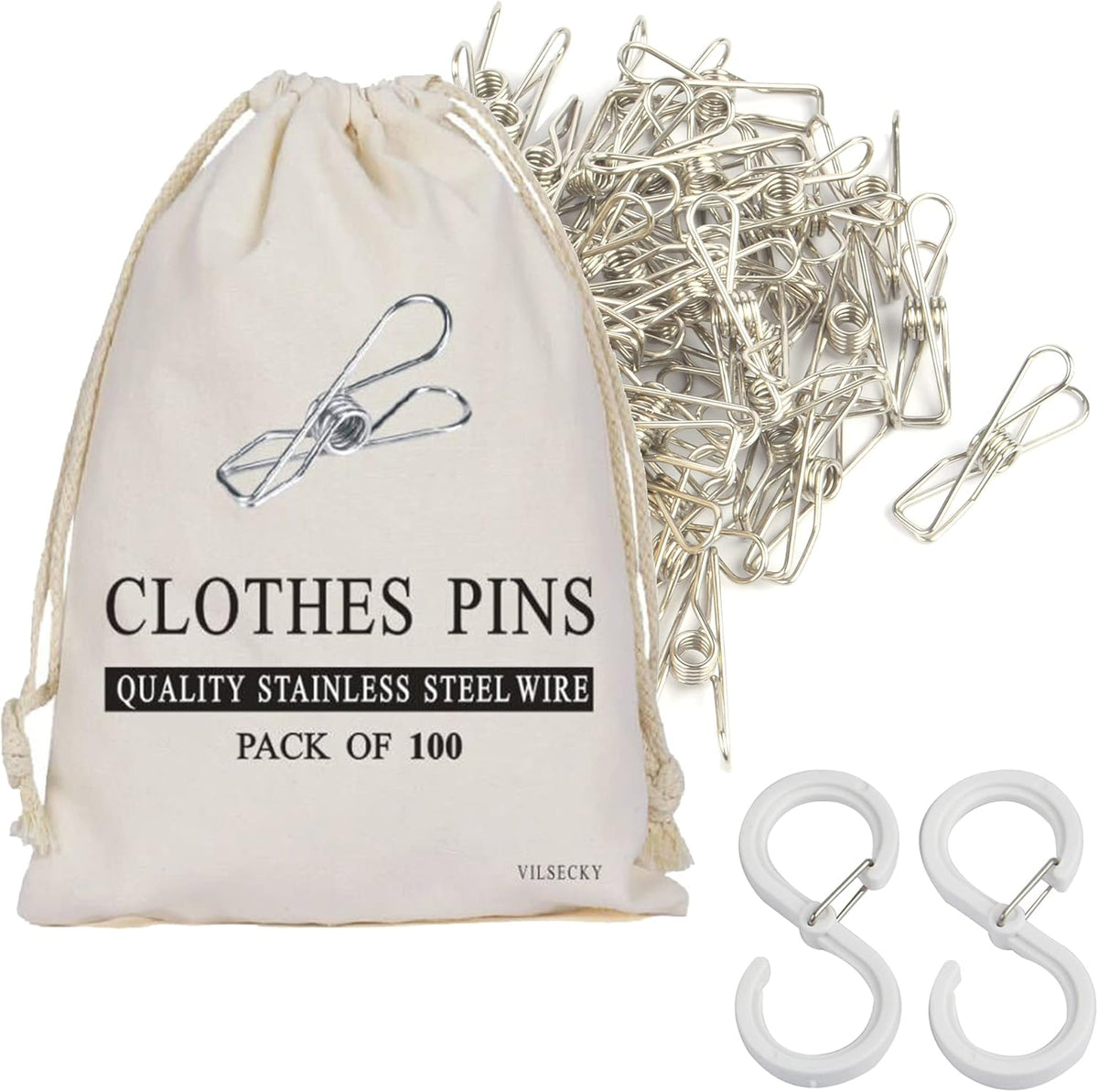 100 Pcs Clothespins Laundry Chip Clips - Durable Stainless Steel Clothes Pins,Heavy Duty Clamp