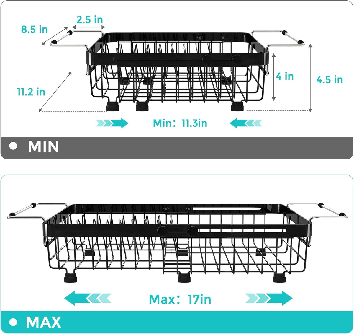 Small Expandable Over The Sink Dish Drainer Drying Rack In Stainless Steel Metal For Kitchen