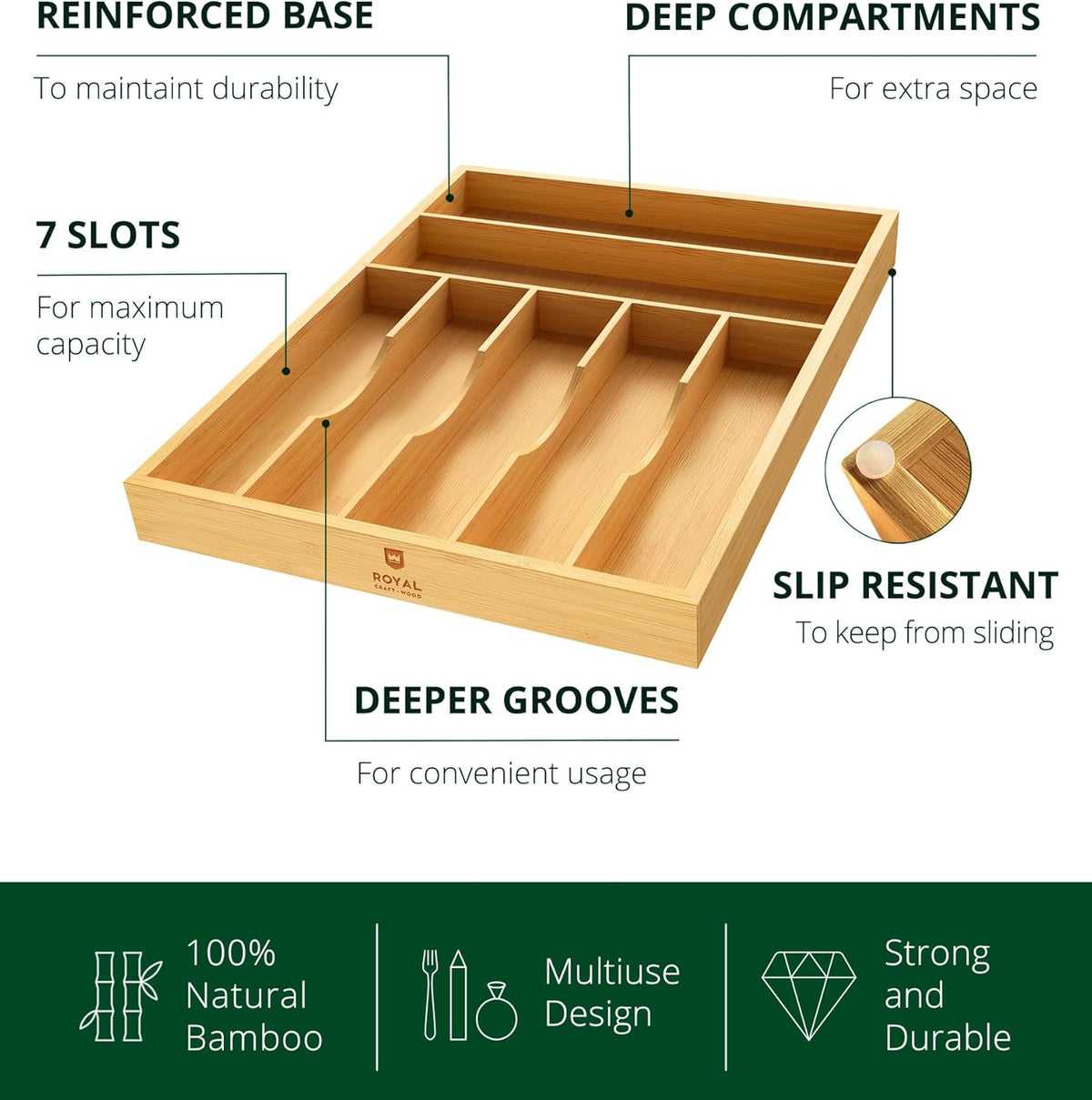 ROYAL CRAFT WOOD Luxury Bamboo Utensil Rack and Silverware Organizer, Kitchen Drawer Organizer