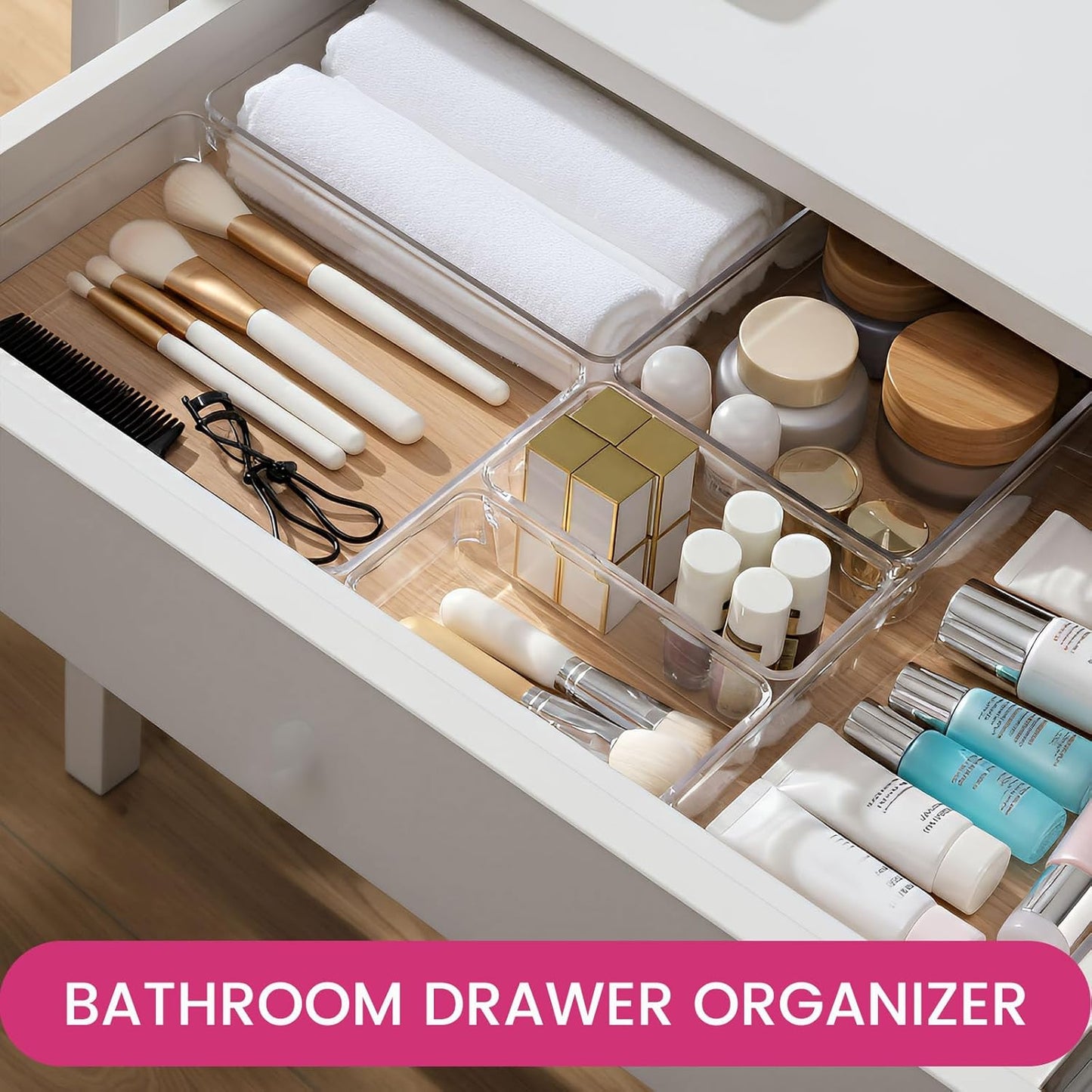 Criusia 26 Pack Large Clear Plastic Drawer Organizer Bins -5 Size Heavy Duty Acrylic Kitchen Drawer