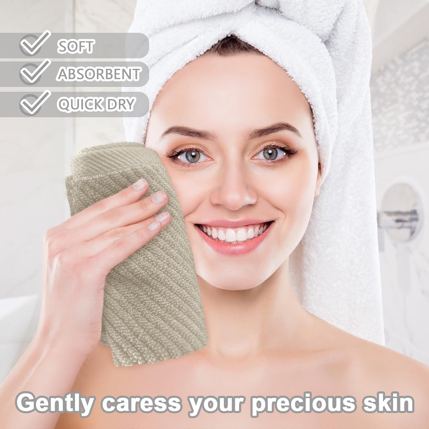 Cotton Washcloths - 6PC 13"x13" | Quick Dry | Soft | Light Weight | Absorbent | Hotel Quality