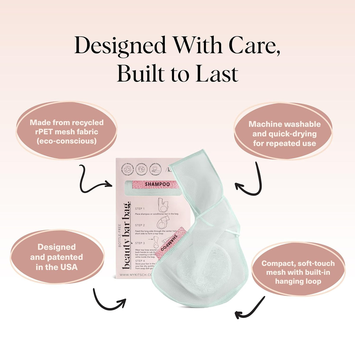 Kitsch Bar Soap Saver Bag – Patented Mesh Bag Soap Holder for Shampoo and Conditioner Bars