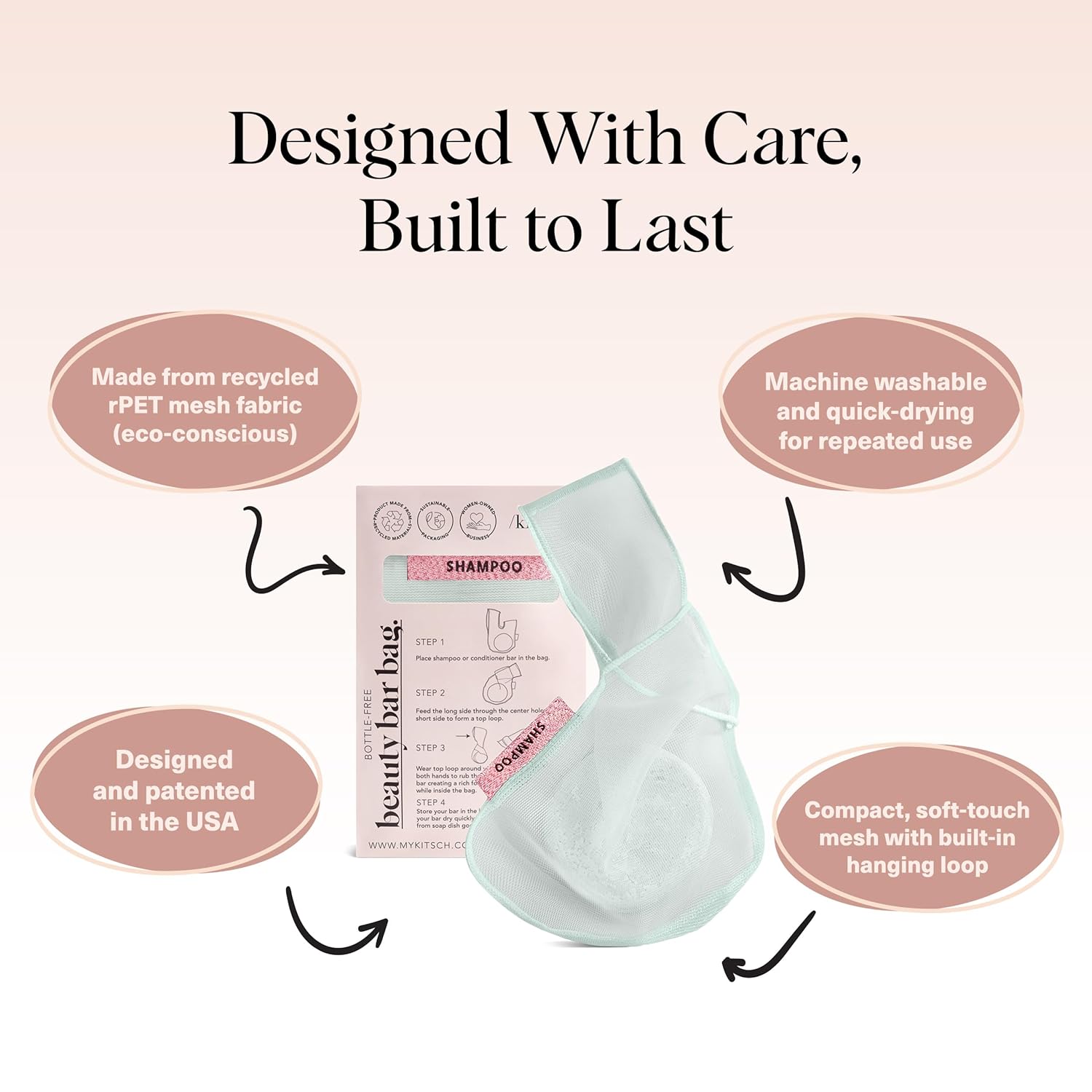 Kitsch Bar Soap Saver Bag – Patented Mesh Bag Soap Holder for Shampoo and Conditioner Bars