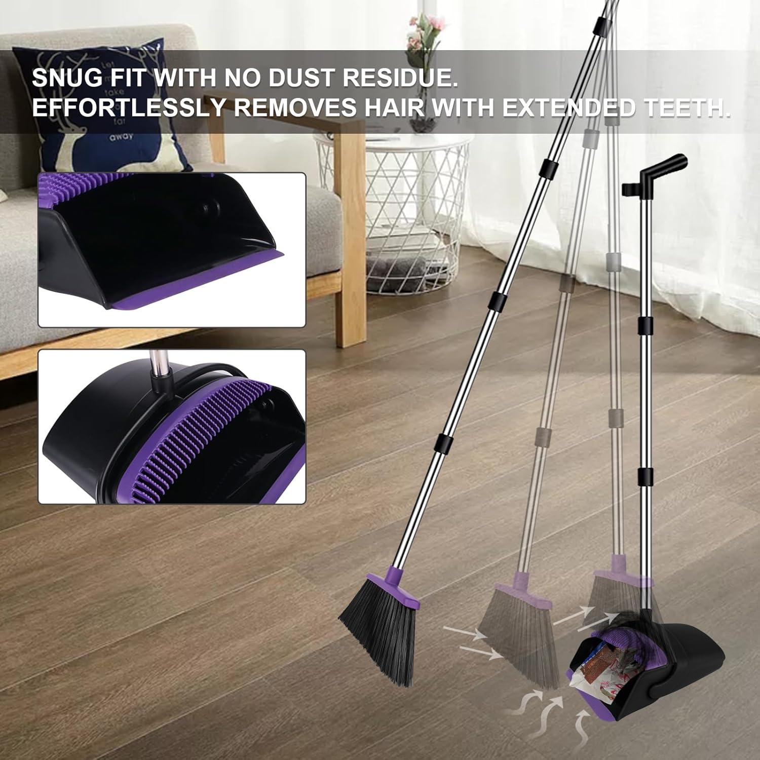 Broom with Dustpan Combo Set, 51" Household Dustpans and Broom, Standing Dust Pan Set for Home