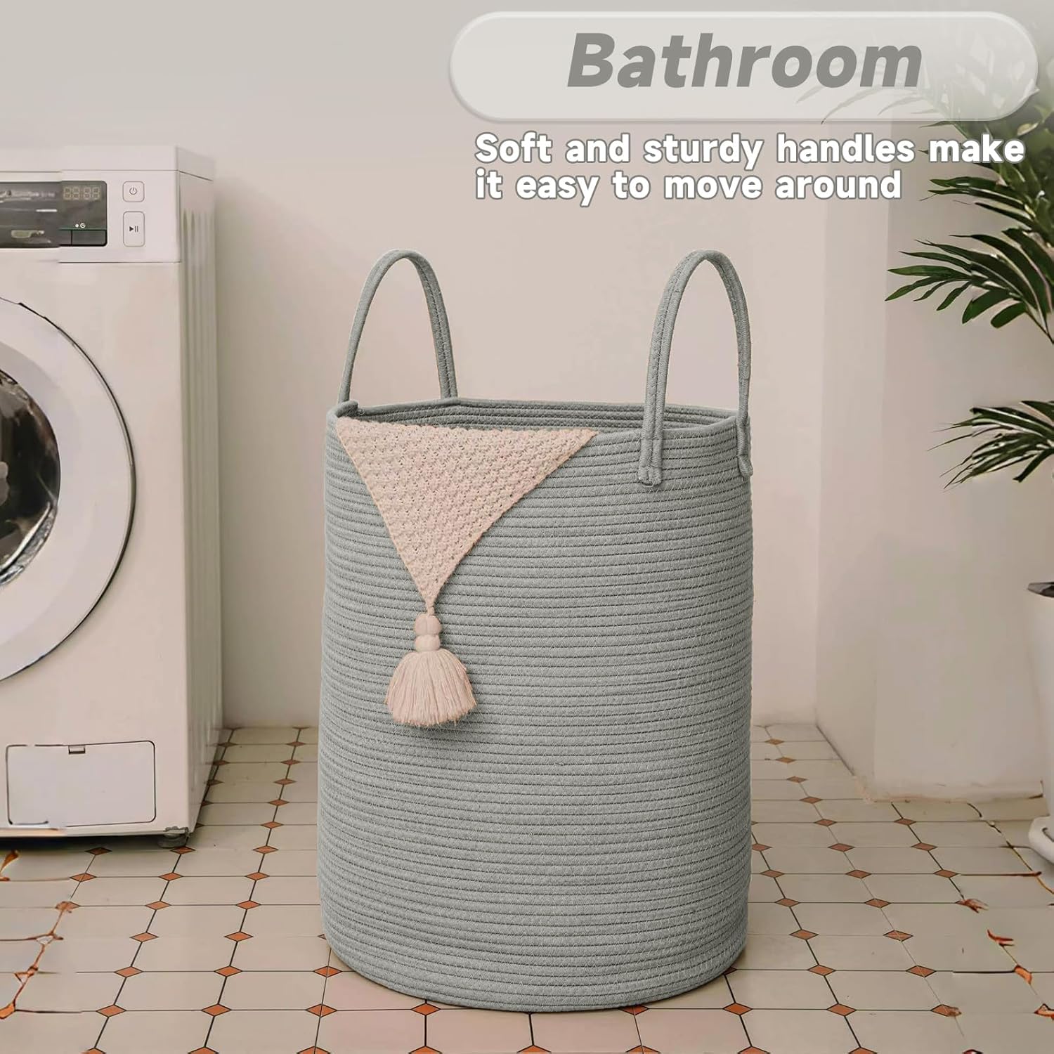 Large Woven Laundry Basket Hamper,100L Cotton Rope Storage Bin for Blankets,Toys and