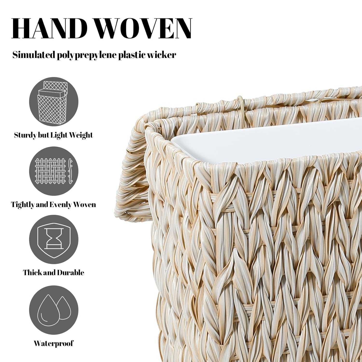 Wicker Trash Can with Lid and Liner,Boho Decotative Small Bathroom Trash Cans,Waterproof Slim Waste