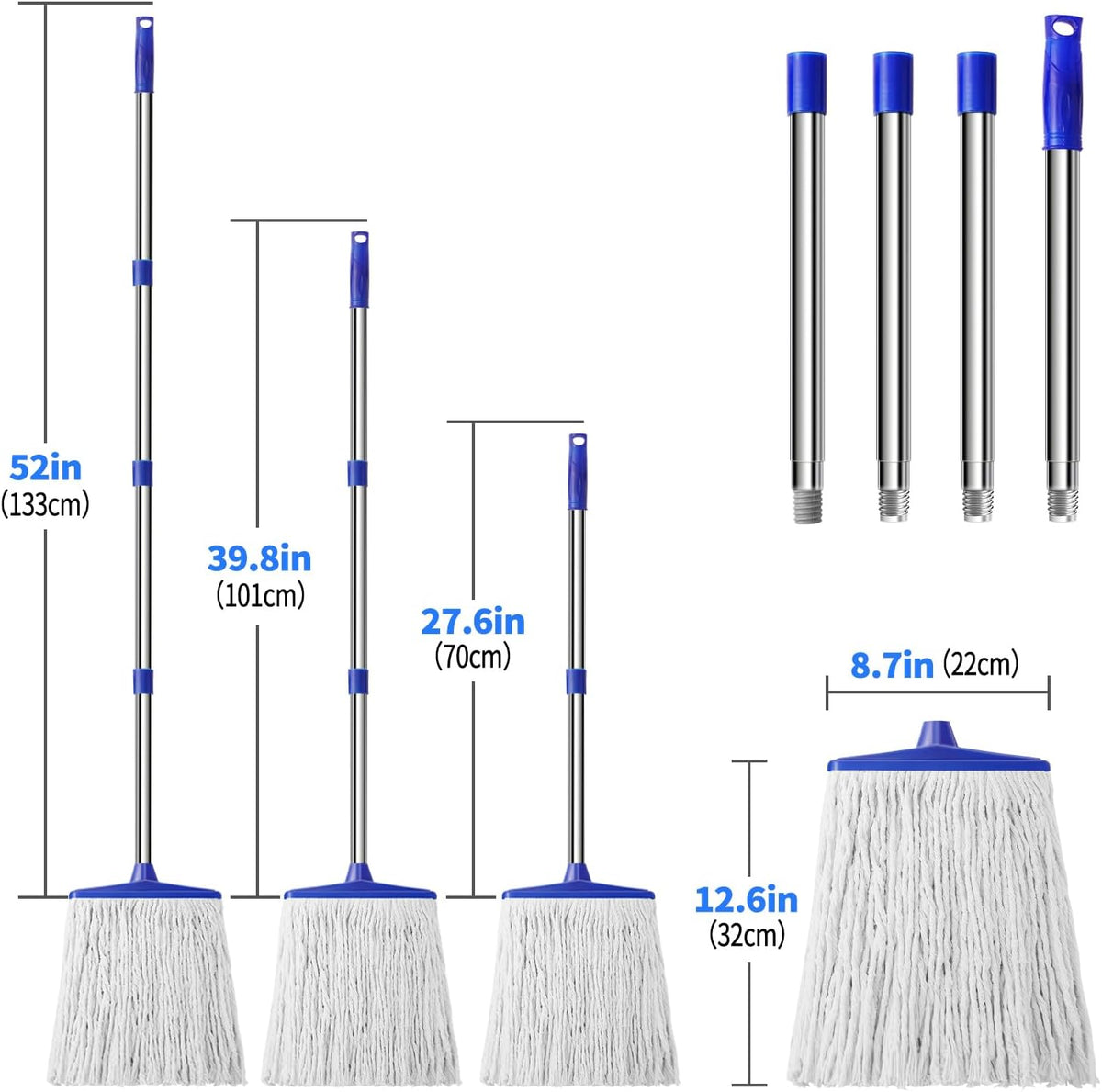 Indoor Cotton Mops for Floor Cleaning - Indoor Cleaning Mop for Wood Floors, Tile, Hardwood Floor