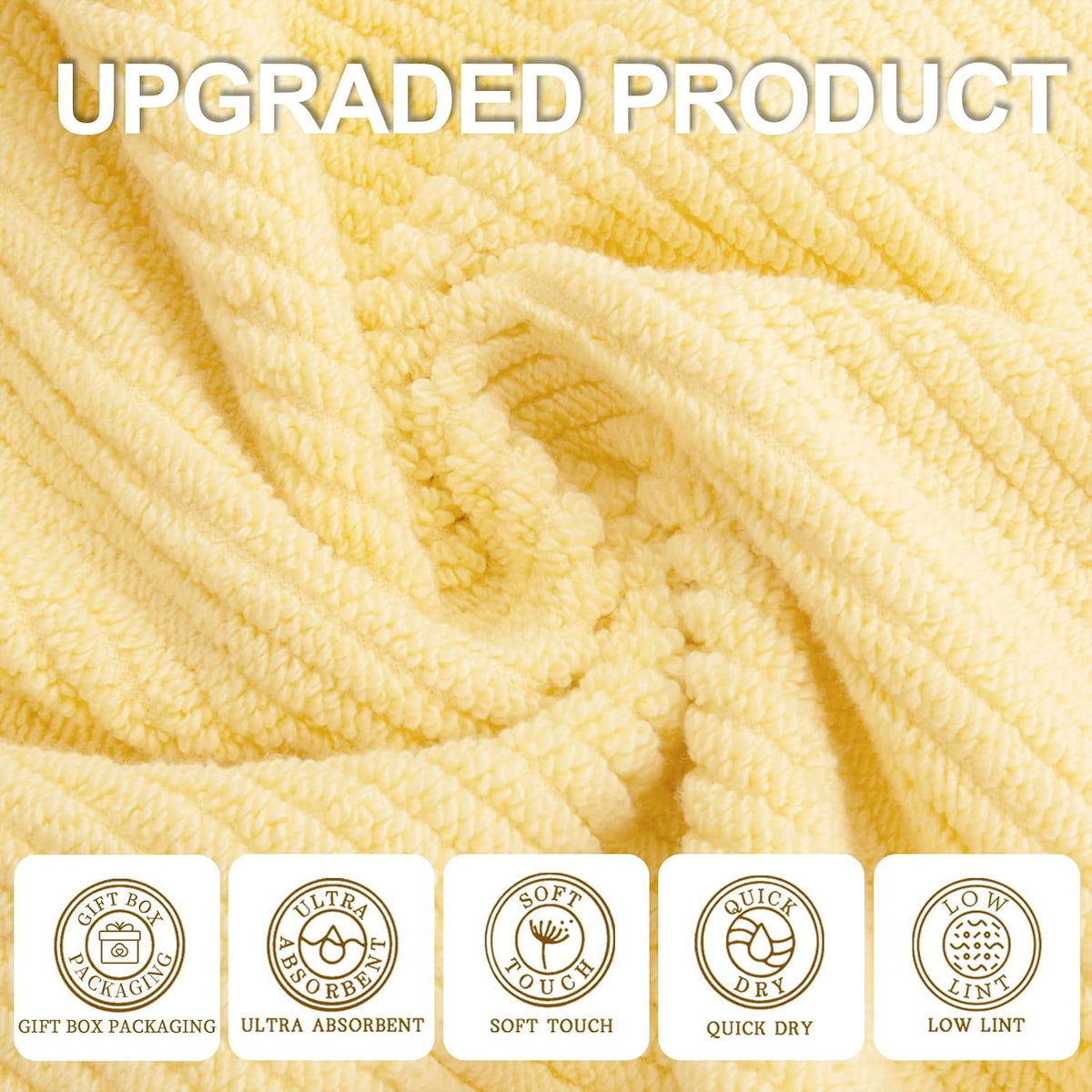 Yellow Towels for Bathroom - 100% Cotton | Quick Dry | Soft | Thick | Large, 3 Piece Towel Set, 1