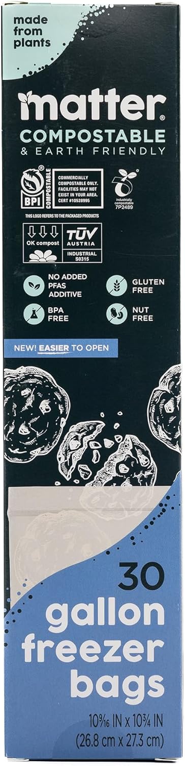 Matter Compostable Gallon Freezer Bags for Food Storage, Eco-Friendly, Resealable, Food Storage