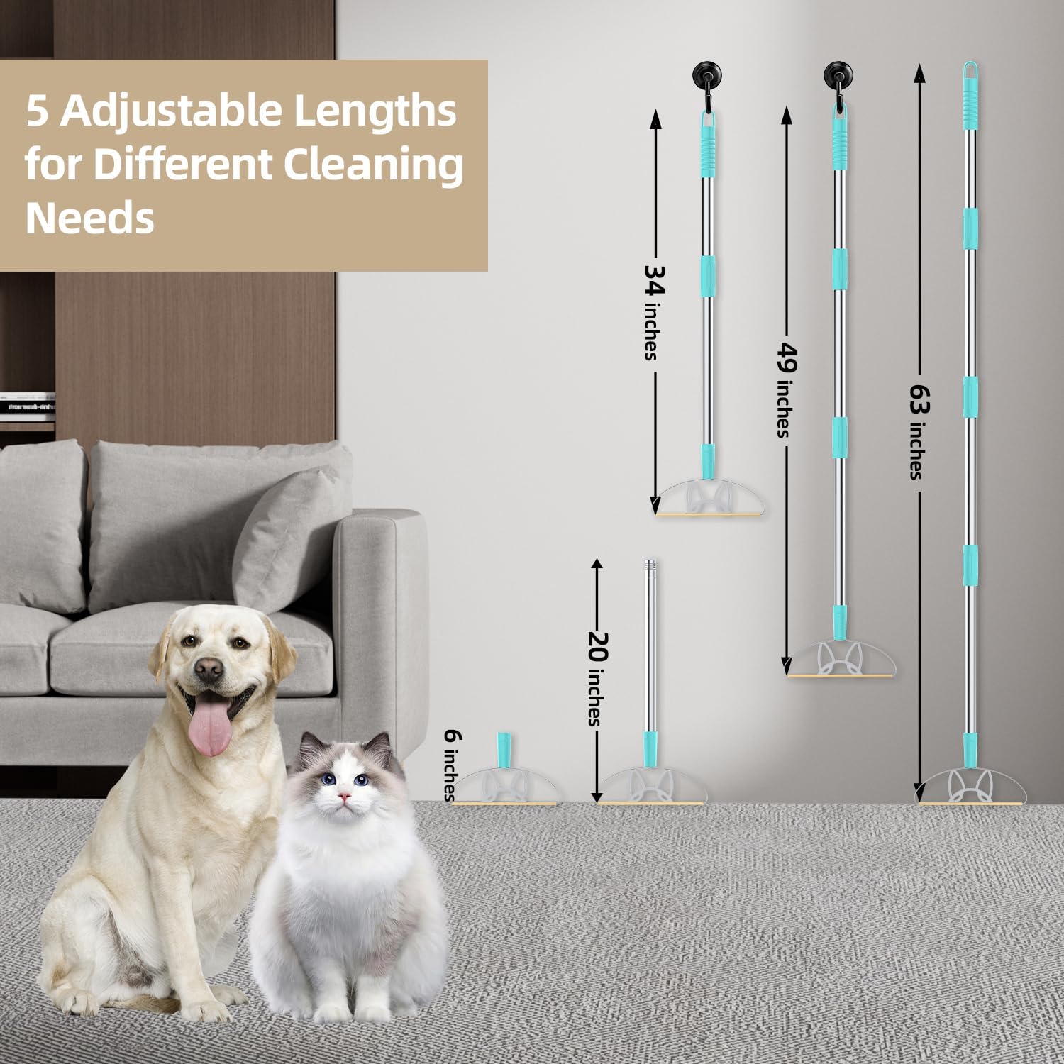 63“Ultra Long Carpet Rake by LINTPLUS-Heavy Duty Carpet Scraper & Pet Hair Remover for Deep