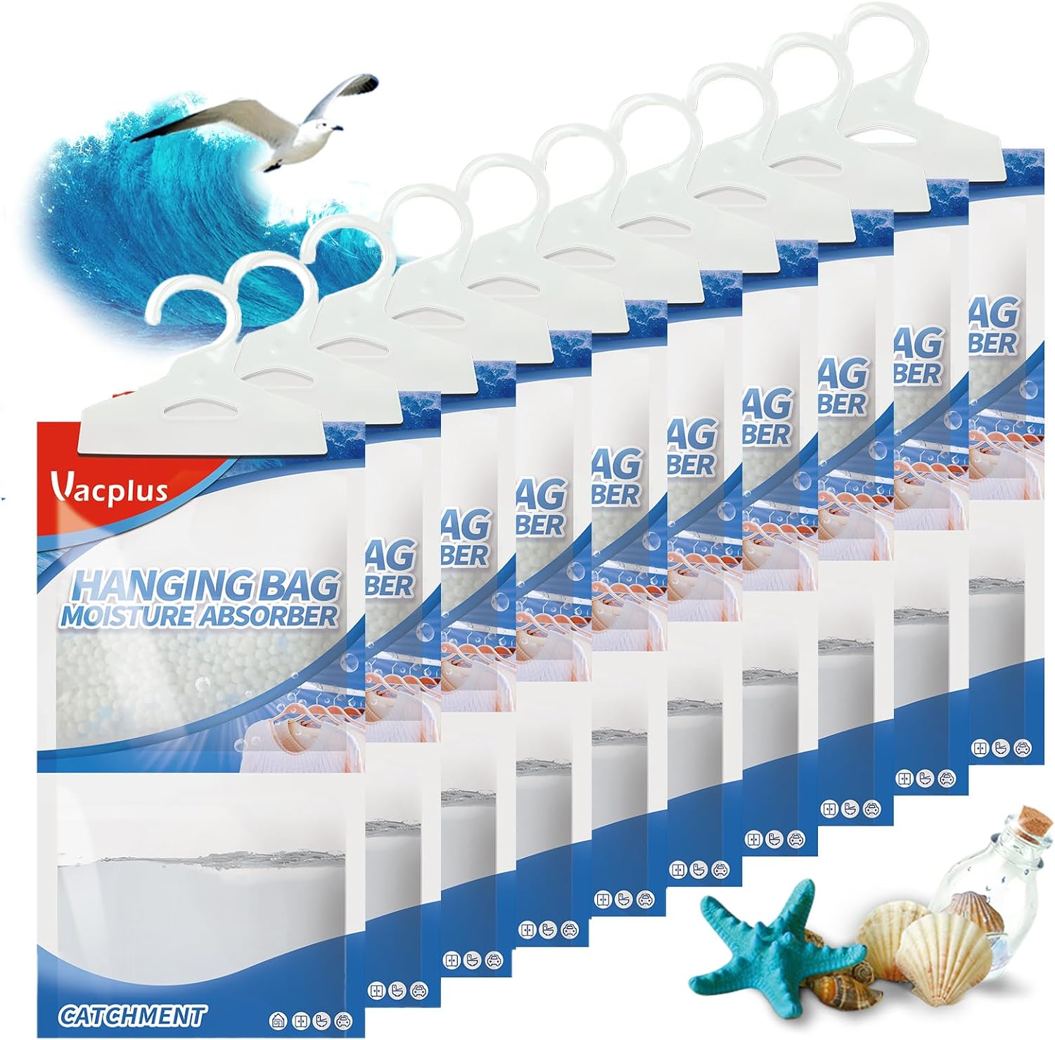 Vacplus Moisture Absorbers, Hanging Closet Dehumidifier Bags, Humidity Packs, Desiccant, Closet