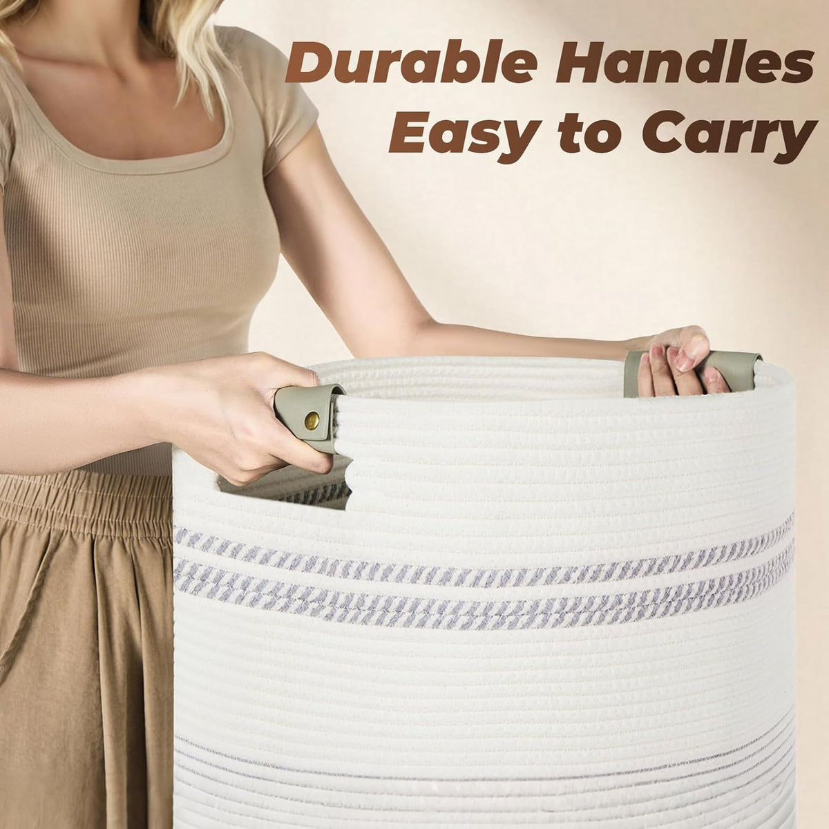 Laundry Basket with Handles - Blanket Basket & Hampers for Bedroom Aesthetic, Laundry Hamper &