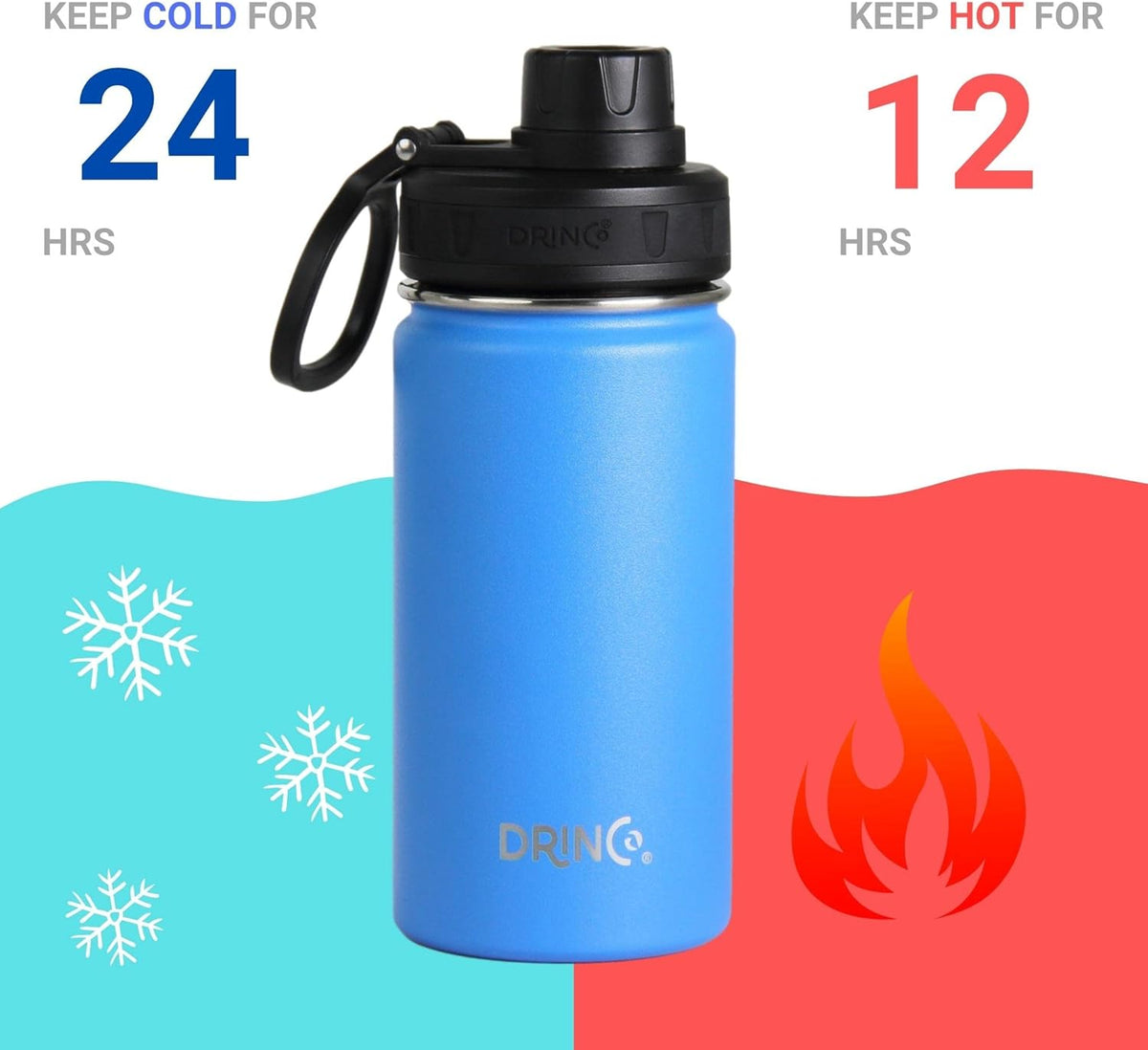DRINCO Stainless Steel Water Bottle Spout Lid Vacuum Insulated Double Wall Water Bottle Wide Mouth