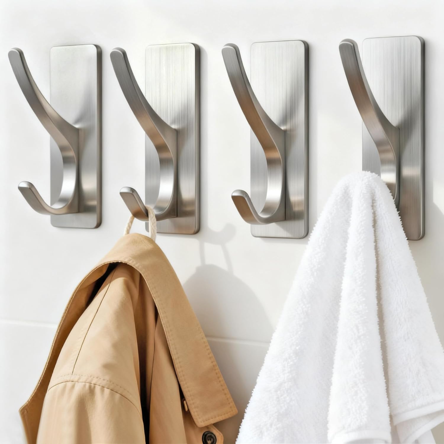 pickpiff Self Adhesive Coat Hooks for Hanging: Heavy Duty Stainless Wall Hook for Towel, Backpack