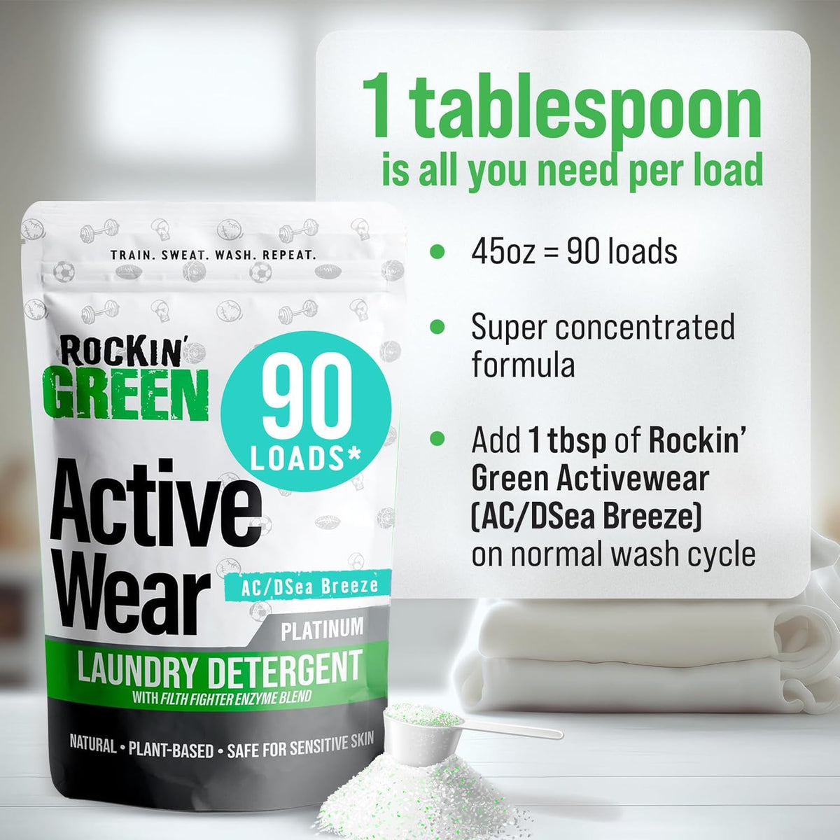 Rockin' Green Laundry Detergent, Plant based, All Natural Laundry Detergent Powder, Vegan and