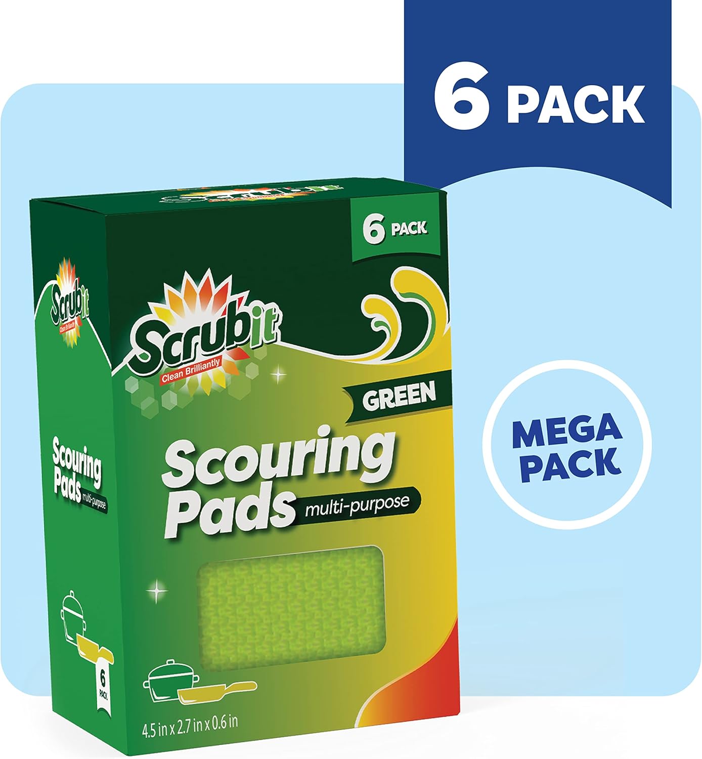 SCRUBIT Multi-Purpose Scouring Pad - Non-Scratch Cleaning Sponges for Pots, Pans, Dishes, Utensils